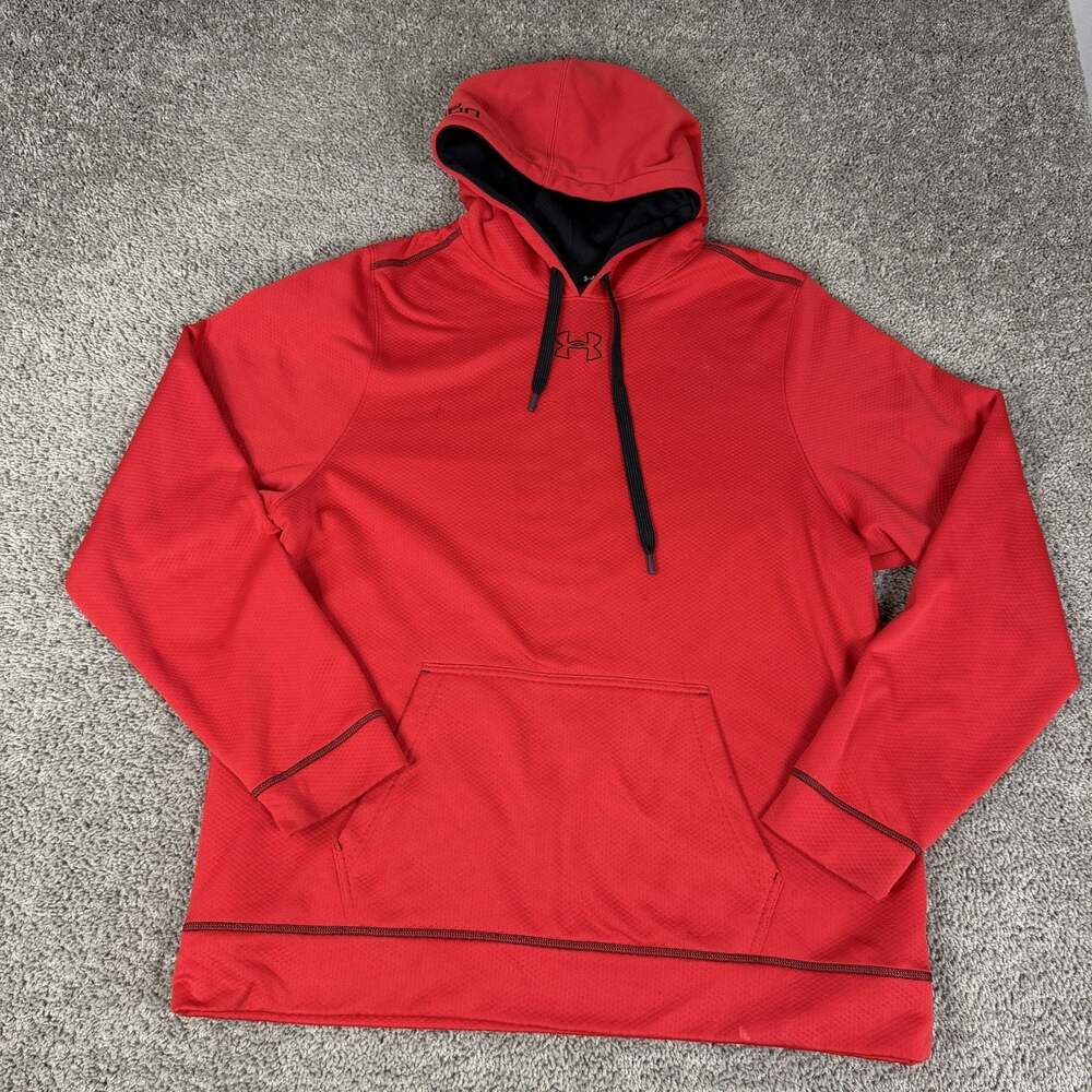 Under Armour Hoodie Mens XL Red Pullover Hooded Pockets Loose Fit Logo Knit